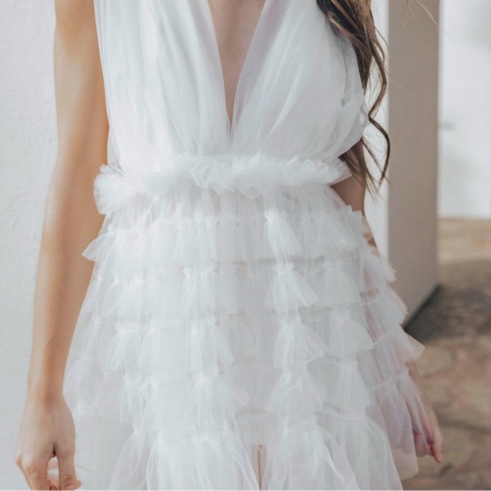 UNTAMED PETALS BY AMANDA JUDGE White Ruffled Mini Dress